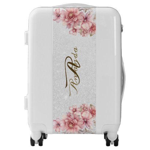 Party Pink Watercolor Flowers Shiny Glitter Modern Luggage
