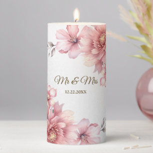 Party Pink Watercolor Flowers Shiny Glitter Modern Pillar Candle