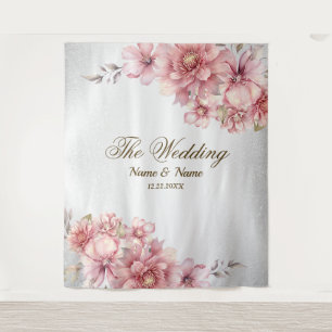 Party Pink Watercolor Flowers Shiny Glitter Modern Tapestry