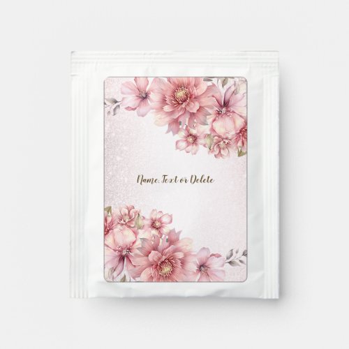 Party Pink Watercolor Flowers Shiny Glitter Modern Tea Bag Drink Mix
