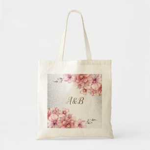 Party Pink Watercolor Flowers Shiny Glitter Modern Tote Bag