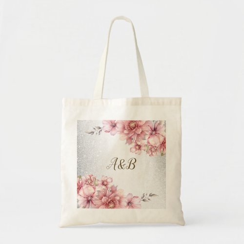Party Pink Watercolor Flowers Shiny Glitter Modern Tote Bag