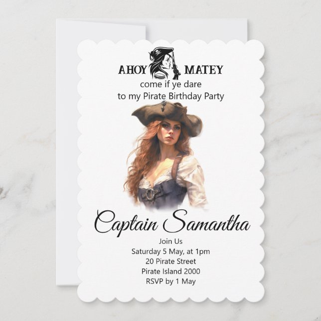 Party Pirate Girl theme Invitation  (Front)