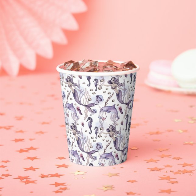Party Pirate watercolour mermaids dolphins Paper Cups (Insitu)