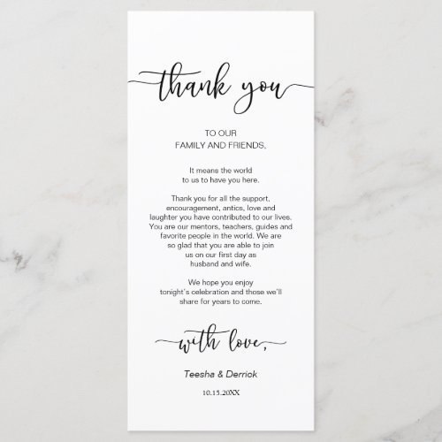 Party Place Setting Thank You Black Script Card