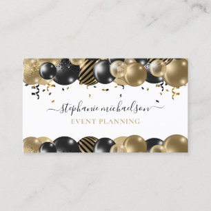 Party Planner Black Gold Balloon Business Card
