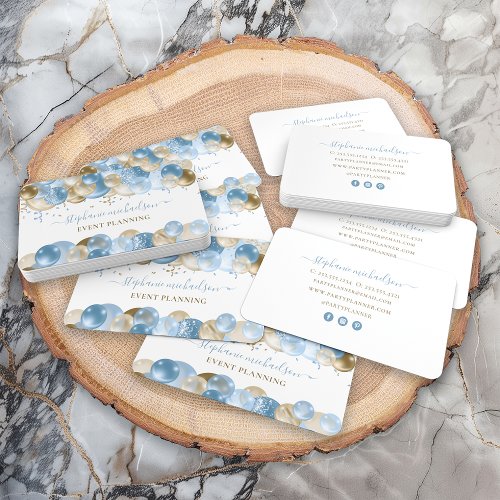 Party Planner Blue Gold Balloon Business Card
