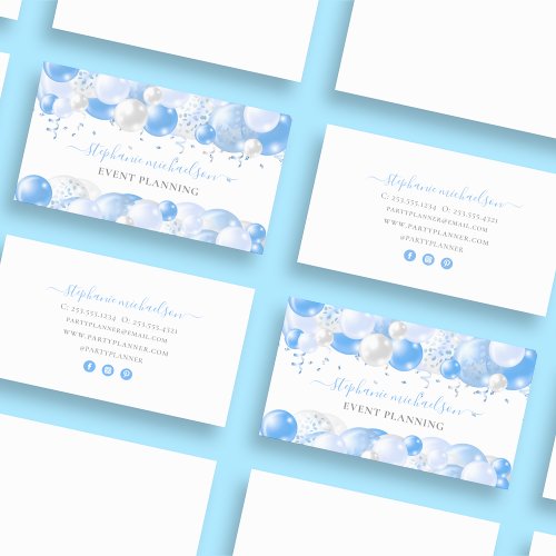 Party Planner Blue White Balloon Business Card