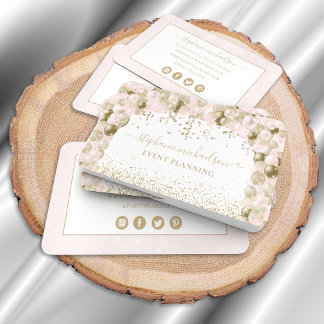 Party Planner Blush Pink Gold Glitter Balloon Business Card