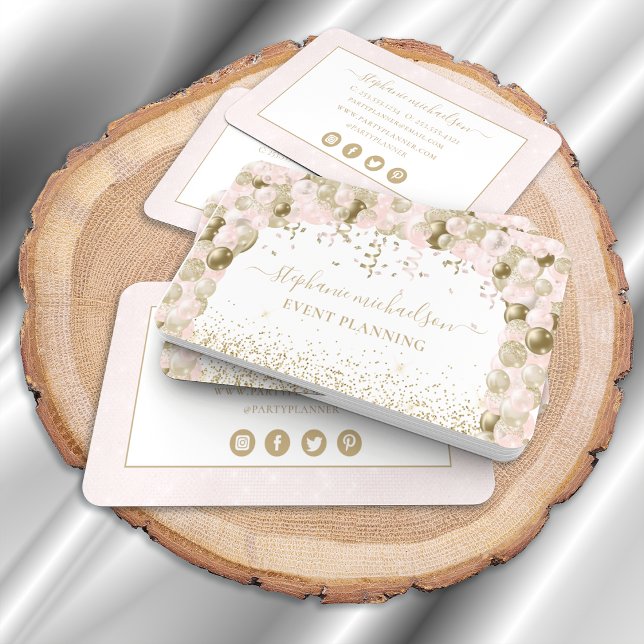 Party Planner Blush Pink Gold Glitter Balloon Business Card (Party Planner Blush Pink Gold Glitter Balloon Business Card)