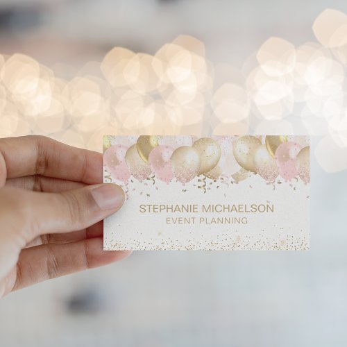 Party Planner Blush Pink Gold Glitter Balloon Business Card