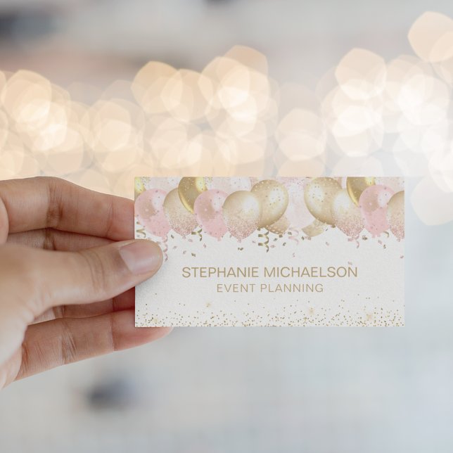 Party Planner Blush Pink Gold Glitter Balloon Business Card (Party Planner Blush Pink Gold Glitter Balloon Business Card)