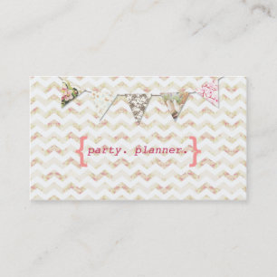 Party Planner Business Card Chevron Floral Pink