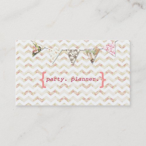 Party Planner Business Card Chevron Floral Pink