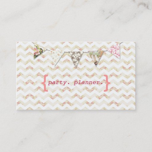 Customizable Party Planner Business Card Chevron Floral Pink