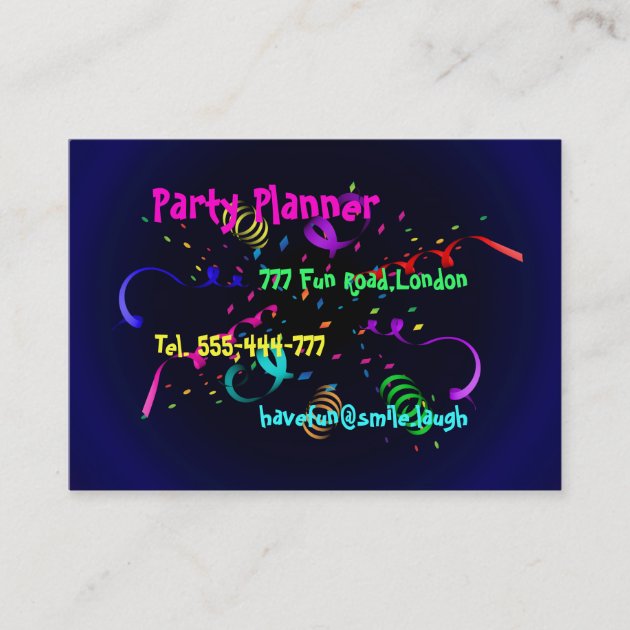 club party planner business cards