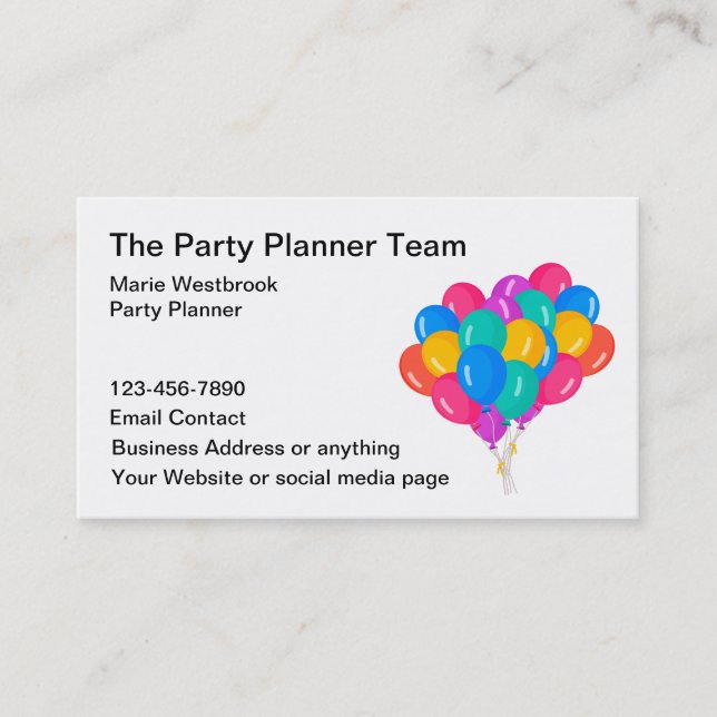 Party Planner Colorful Balloons Business Card (Front)