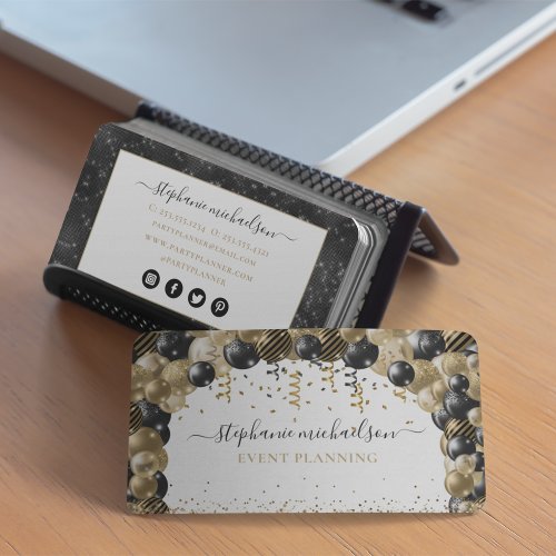 Party Planner Gold Glitter Balloon Business Card