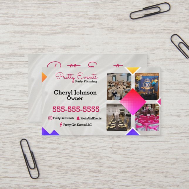 Party Planner Photo Business Card (Front/Back In Situ)
