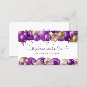 Party Planner Purple Gold Balloon Business Card