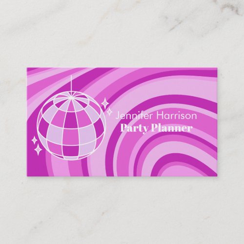 Party Planner Retro Groovy Wave Disco Ball Purple Business Card