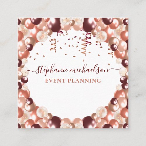 Party Planner Rose Gold Glitter Balloon Business C Square Business Card