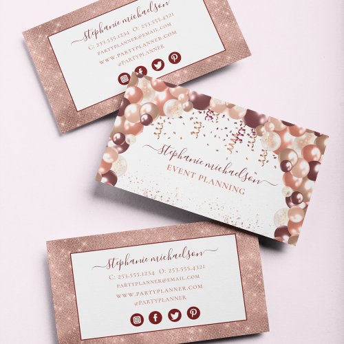 Party Planner Rose Gold Glitter Balloon Business Card