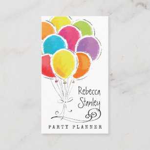 Party Planner Watercolor Balloons Professional Business Card