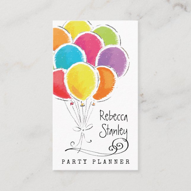 Party Planner Watercolor Balloons Professional Business Card (Front)