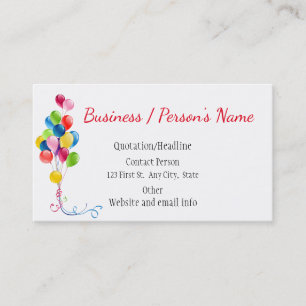 Party Planners Fun Colorful Balloons Custom Business Card