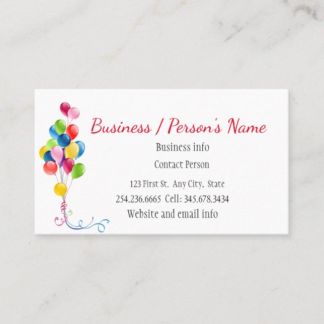 Party Planners Fun Colorful Balloons Custom  Business Card (Front)