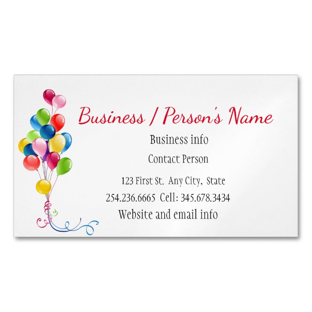 Party Planners Fun Colorful Balloons Custom  Business Card Magnet (Front)