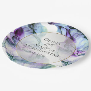Party Plates Vibrant Teal Indigo Abstract Ink
