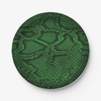 Party plates with dark green snakeskin pattern