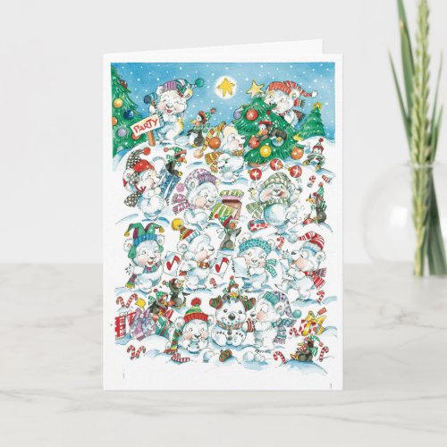 Party Polar Bears and Penguins Greeting Card