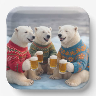 Party Polar Bears Wearing Christmas Ugly Sweaters Paper Plates