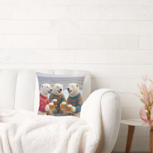 Party Polar Bears Wearing Christmas Ugly Sweaters Throw Pillow