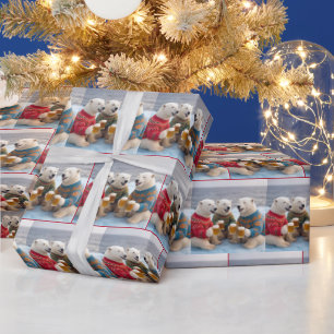 Party Polar Bears Wearing Christmas Ugly Sweaters Wrapping Paper