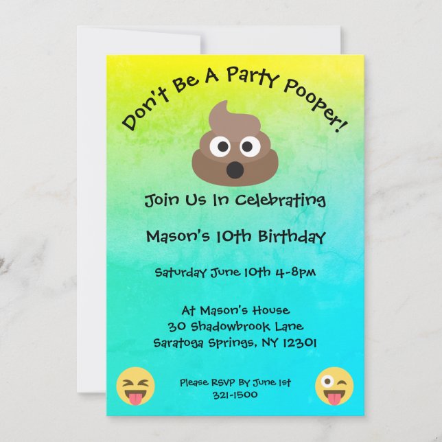 Party Pooper Emoji Birthday Party Invitation (Front)