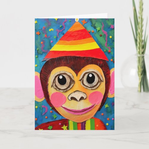 Party Popper Monkey Cute Kids Birthday Card