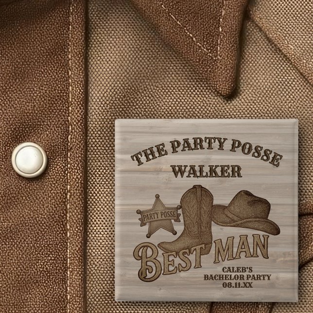 Party Posse Cowboy Bachelor Party Best Man Button (Creator Uploaded)