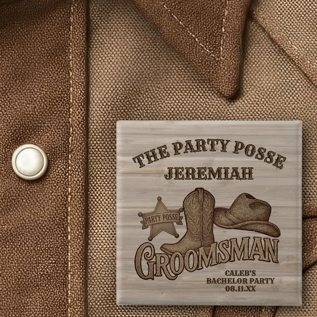 Party Posse Cowboy Bachelor Party Groomsman Button (Creator Uploaded)