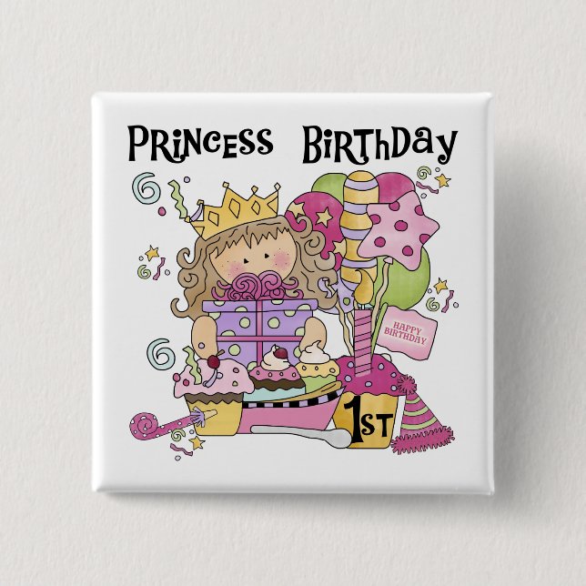 Party Princess 1st Birthday tshirts and Gifts Button (Front)