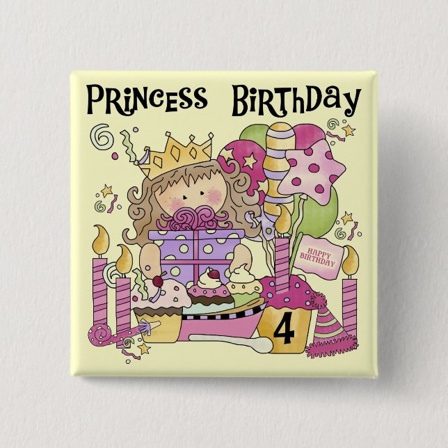 Party Princess 4th Birthday Tshirts and gifts Pinback Button (Front)