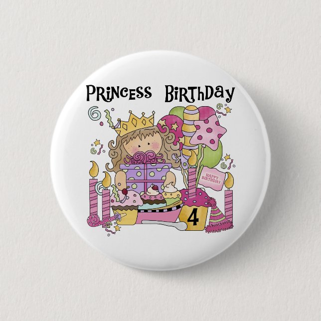 Party Princess 4th Birthday Tshirts and gifts Pinback Button (Front)