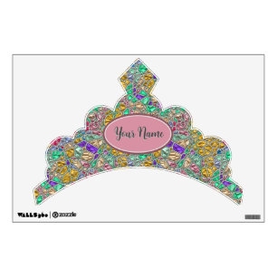 Party Princess Gemstone Tiara with Custom Name Wall Decal