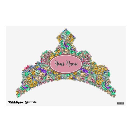 Party Princess Gemstone Tiara with Custom Name Wall Decal