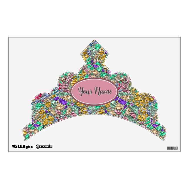 Party Princess Gemstone Tiara with Custom Name Wall Decal (Front)