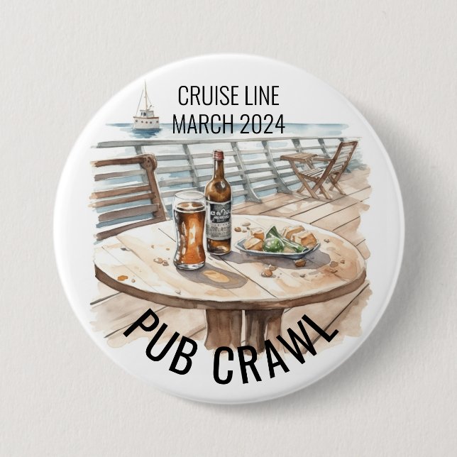 Party Pub Crawl Cruise Line Bachelorette Button (Front)