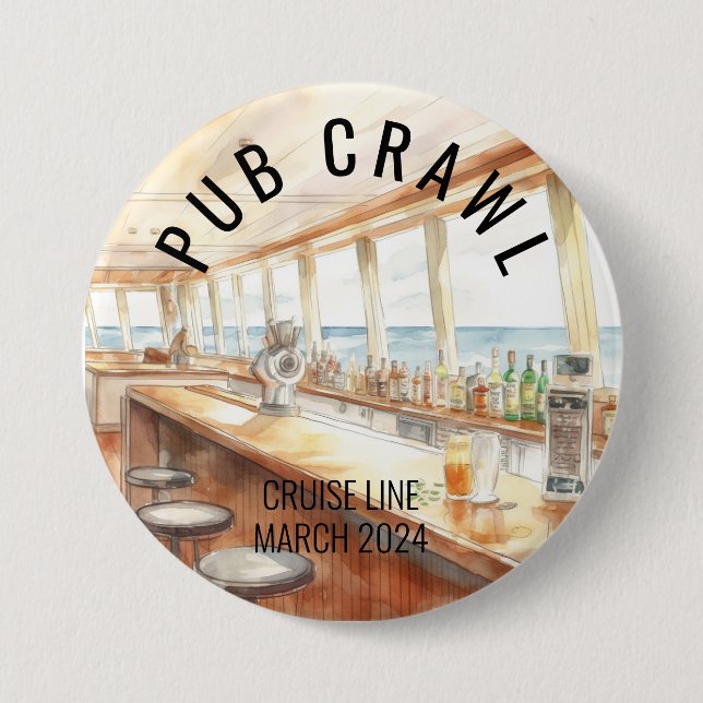Party Pub Crawl Cruise Line Bar  Button (Front)